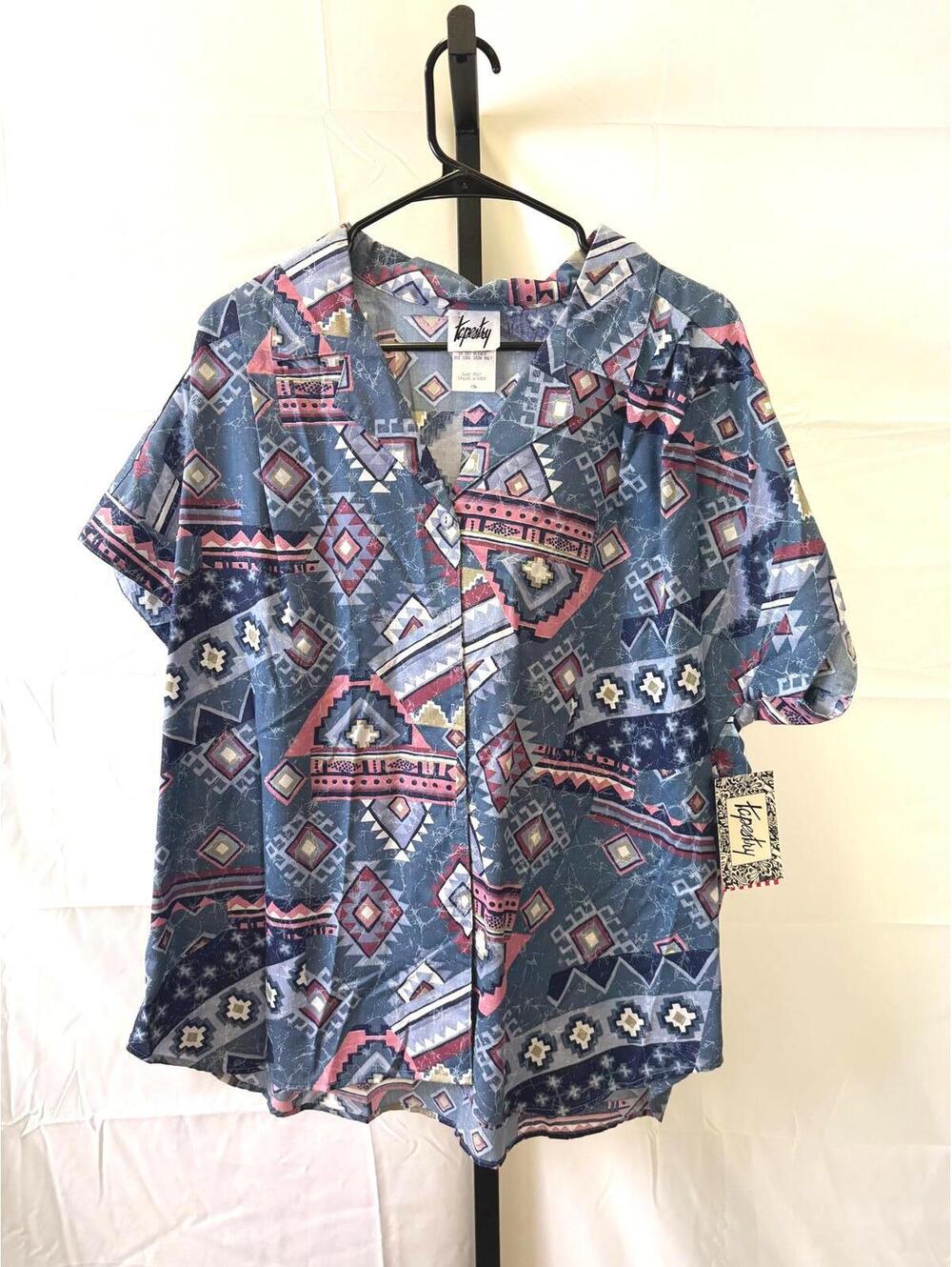 NWT Tapestry Casual Short Sleeve Shirt with Geometric Pattern 20W